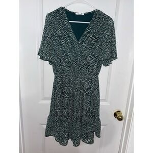 Kirundo Medium Green And White V-Neck Short Sleeve Tie At The Waist Spring Dress